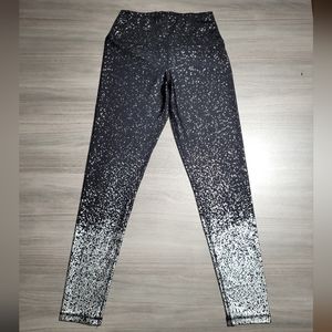NY&Co Sz M Black Silver Metallic Paint Splatter Ombre Hi-Rise Ankle Leggings A1
